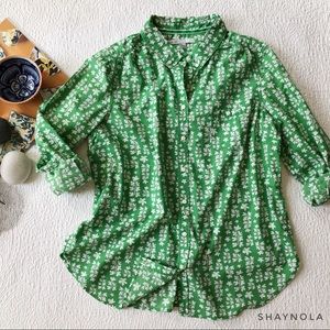Old Navy Kelly Green Leaf Print Button Down